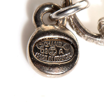 Chanel Crystal Heart Charm CC Necklace Silver Black 3 of 6