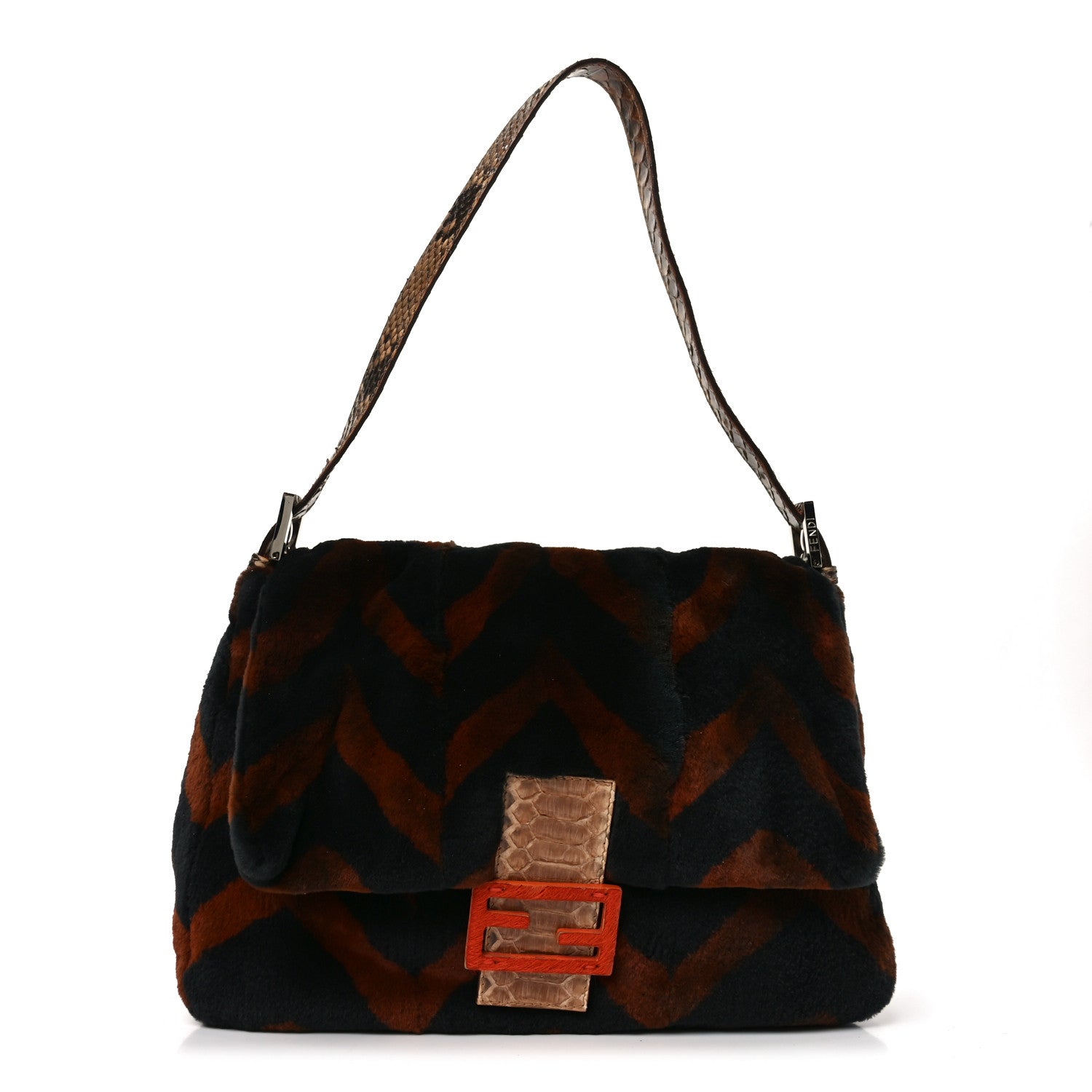 Fendi Mink Snakeskin Chevron Mama Baguette 1 of 11