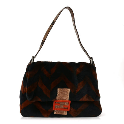 Fendi Mink Snakeskin Chevron Mama Baguette 1 of 11
