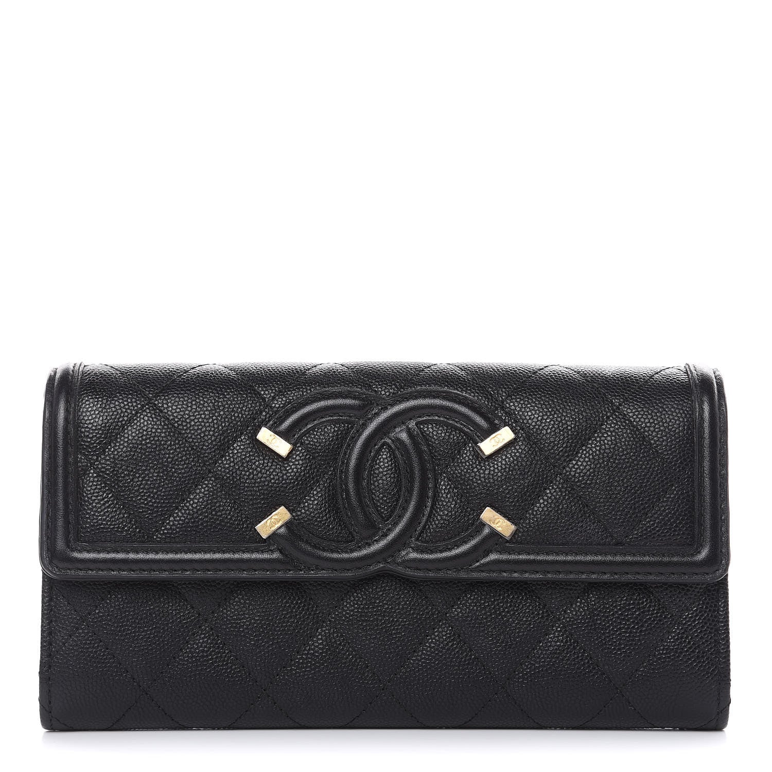 Chanel Caviar Quilted Filigree Large Gusset Flap Wallet Black 1 of 12