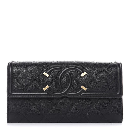 Chanel Caviar Quilted Filigree Large Gusset Flap Wallet Black 1 of 12