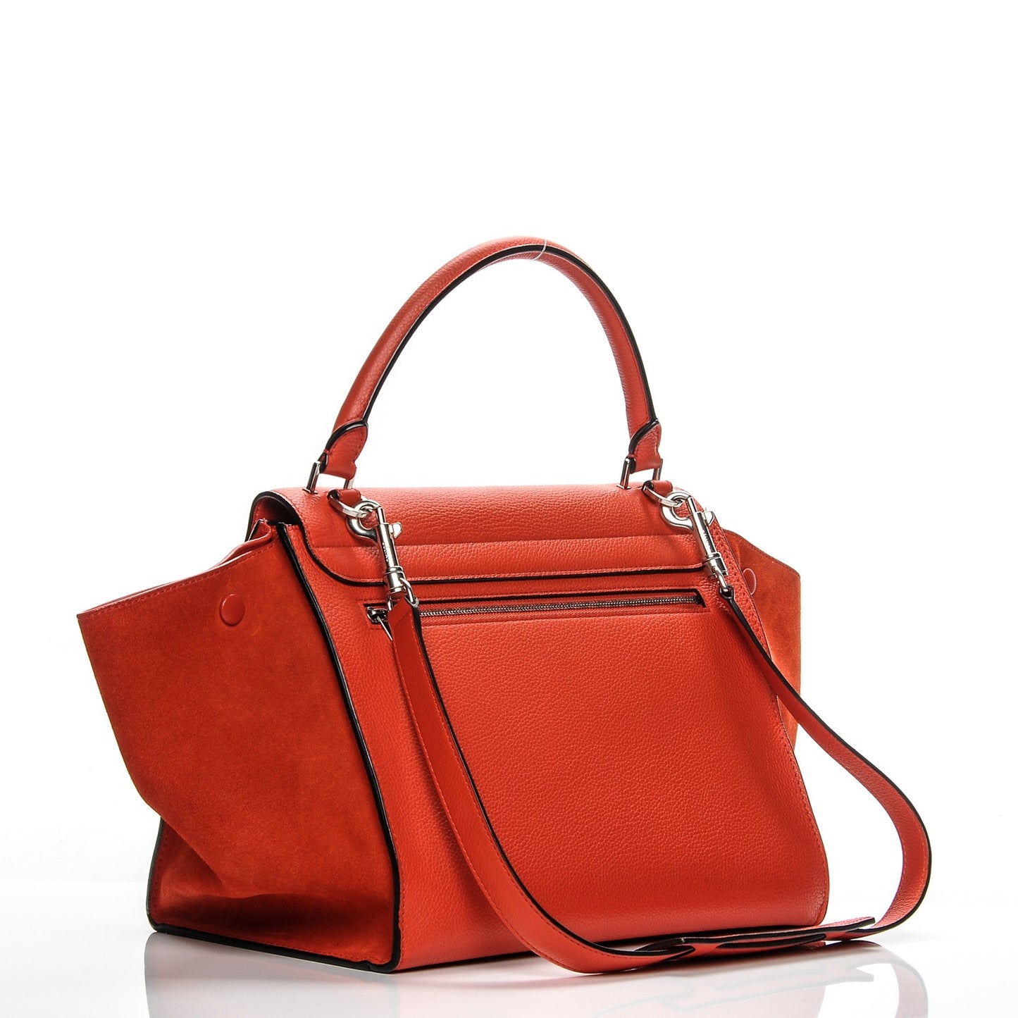 Drummed Calfskin Suede Medium Trapeze Vermillion