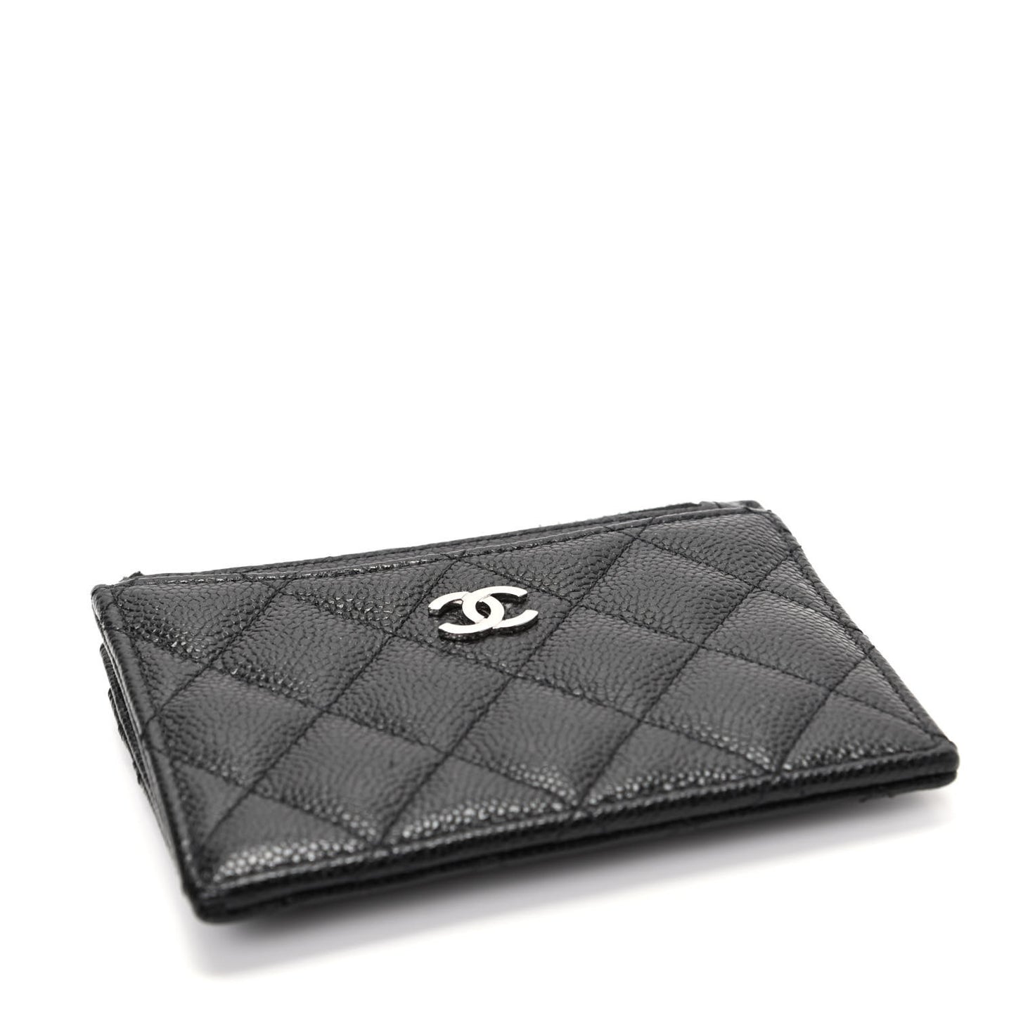 Caviar Quilted CC Zip Card Holder Black