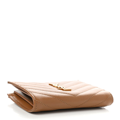Saint Laurent Grain De Poudre Matelasse Chevron Monogram Zipped Card Case Natural Dark 4 of 7