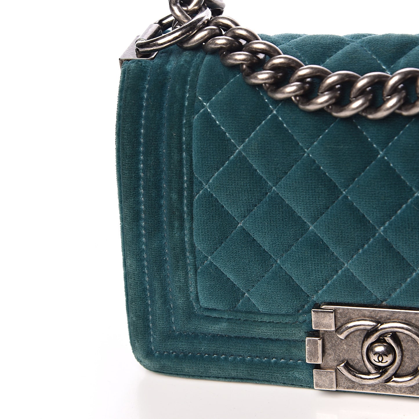 Velvet Quilted Small Boy Flap Turquoise