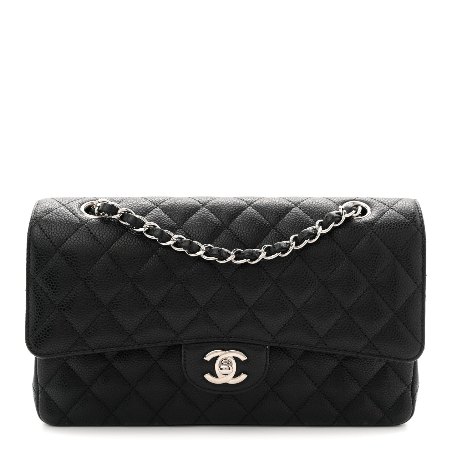 Caviar Quilted Medium Double Flap Black