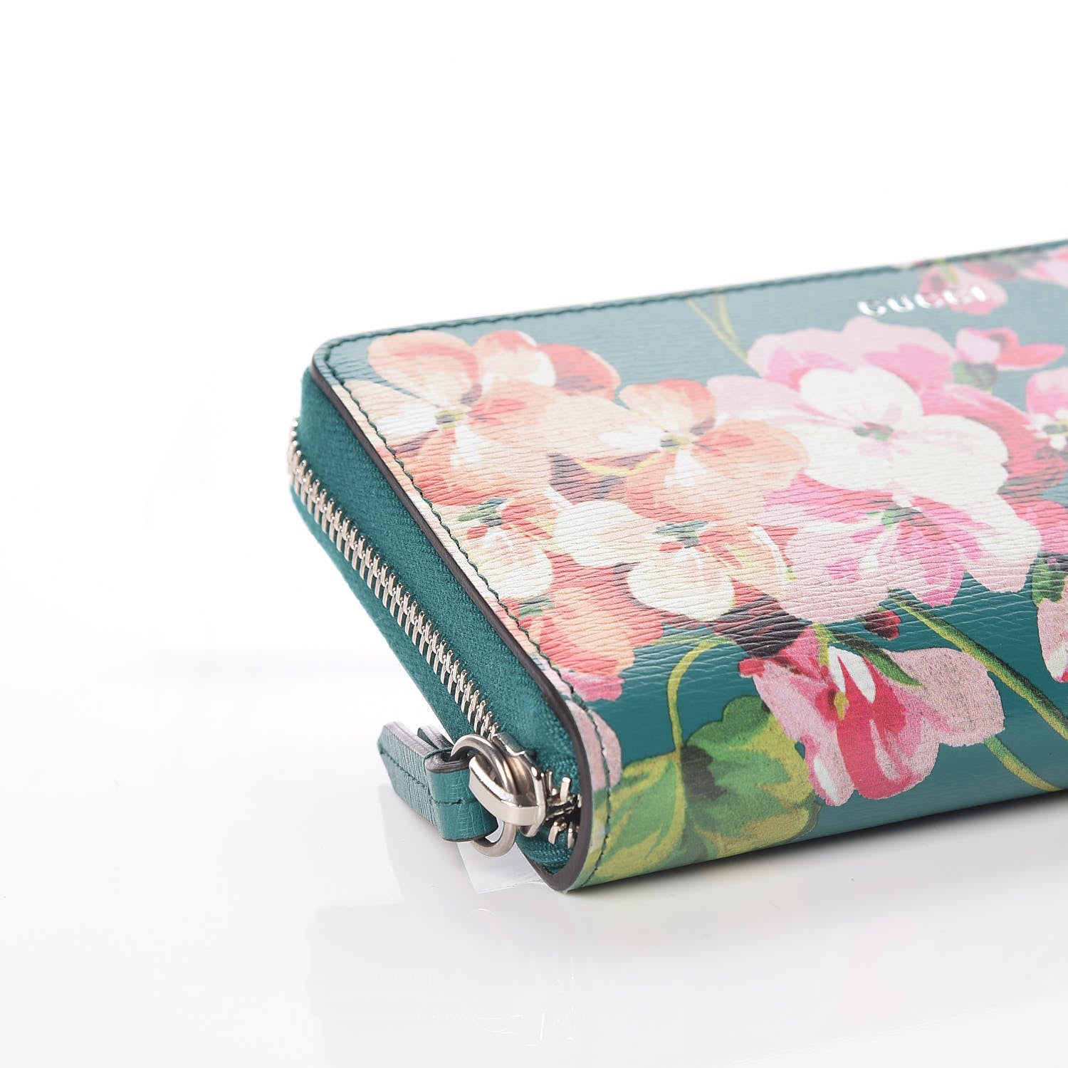 Gucci Calfskin Blooms Print Zip Around Wallet Bright Emerald Multicolor 9 of 10