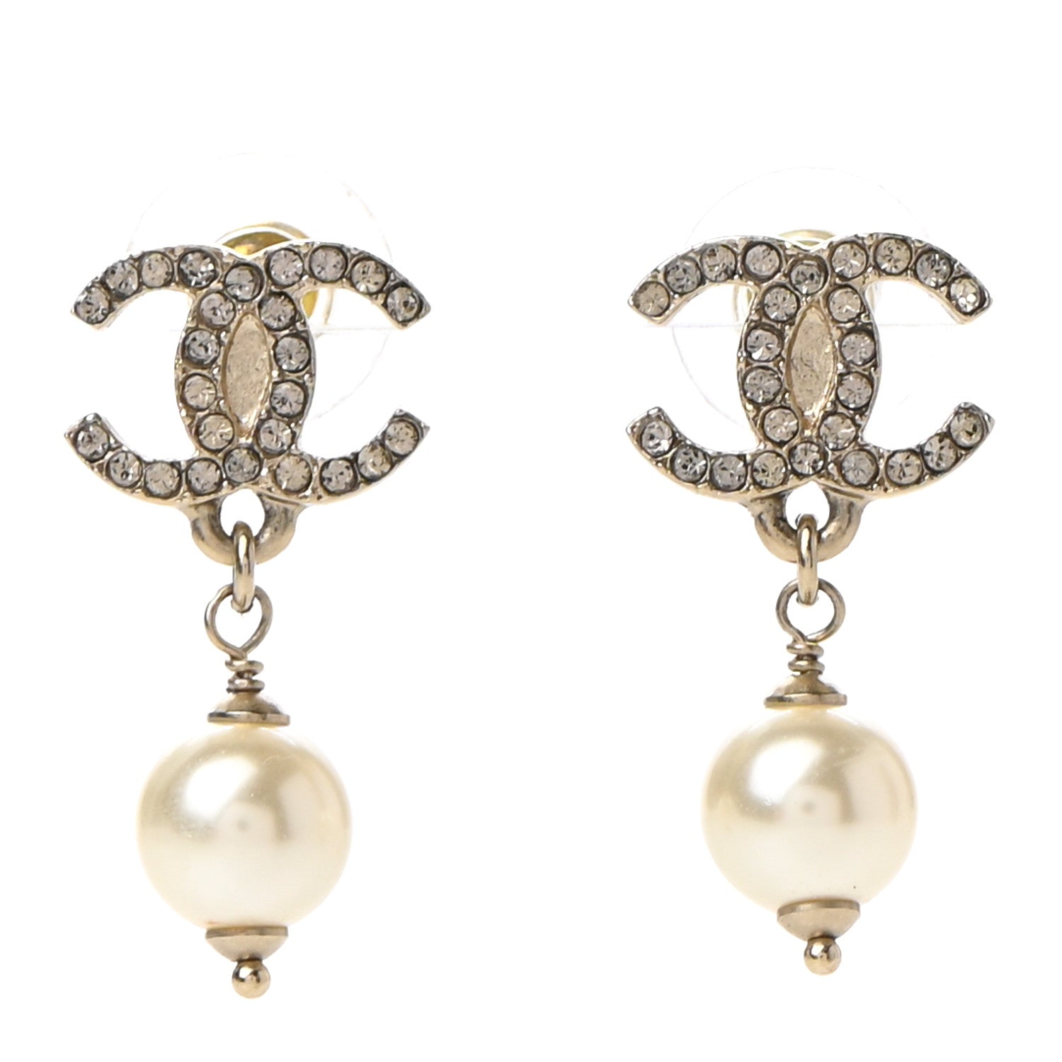Chanel Crystal Pearl CC Drop Earrings Silver 1 of 4