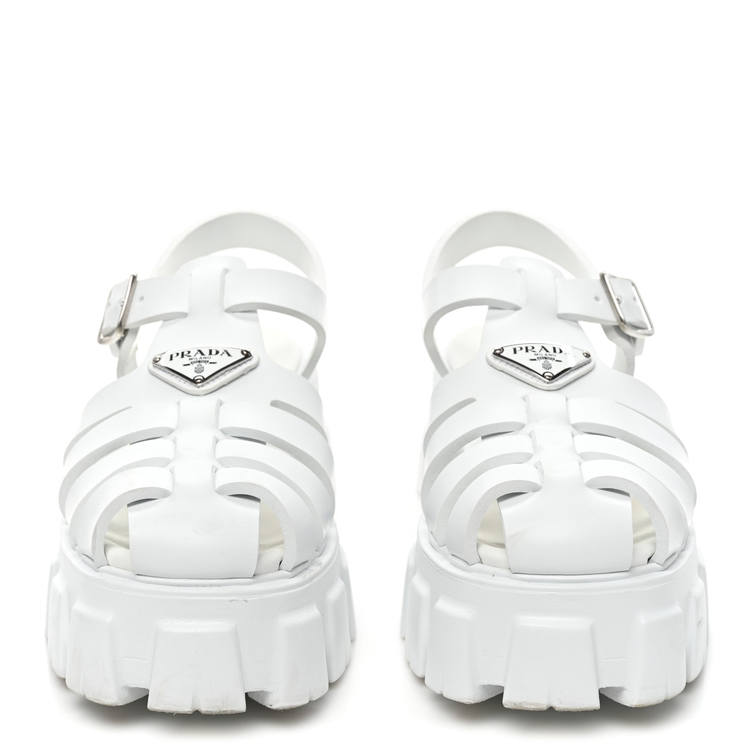 Prada Foam Rubber Metal Triangle Logo Monolith 55mm Cage Sandals 40 White 2 of 12