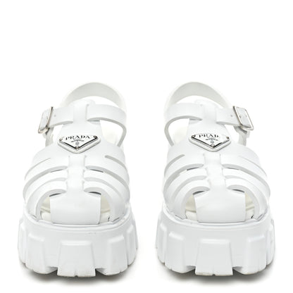Prada Foam Rubber Metal Triangle Logo Monolith 55mm Cage Sandals 40 White 2 of 12