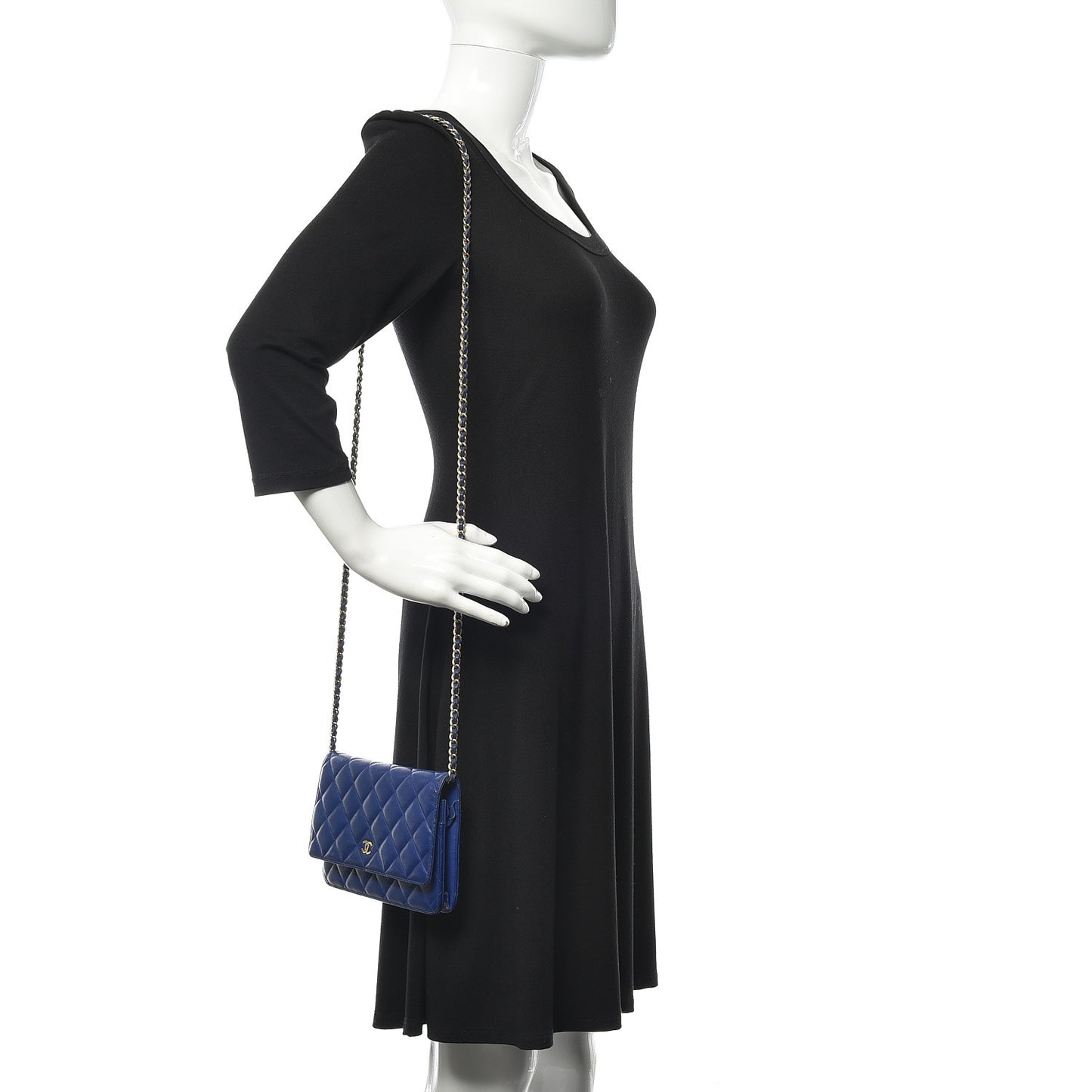 Lambskin Quilted Wallet On Chain WOC Dark Blue