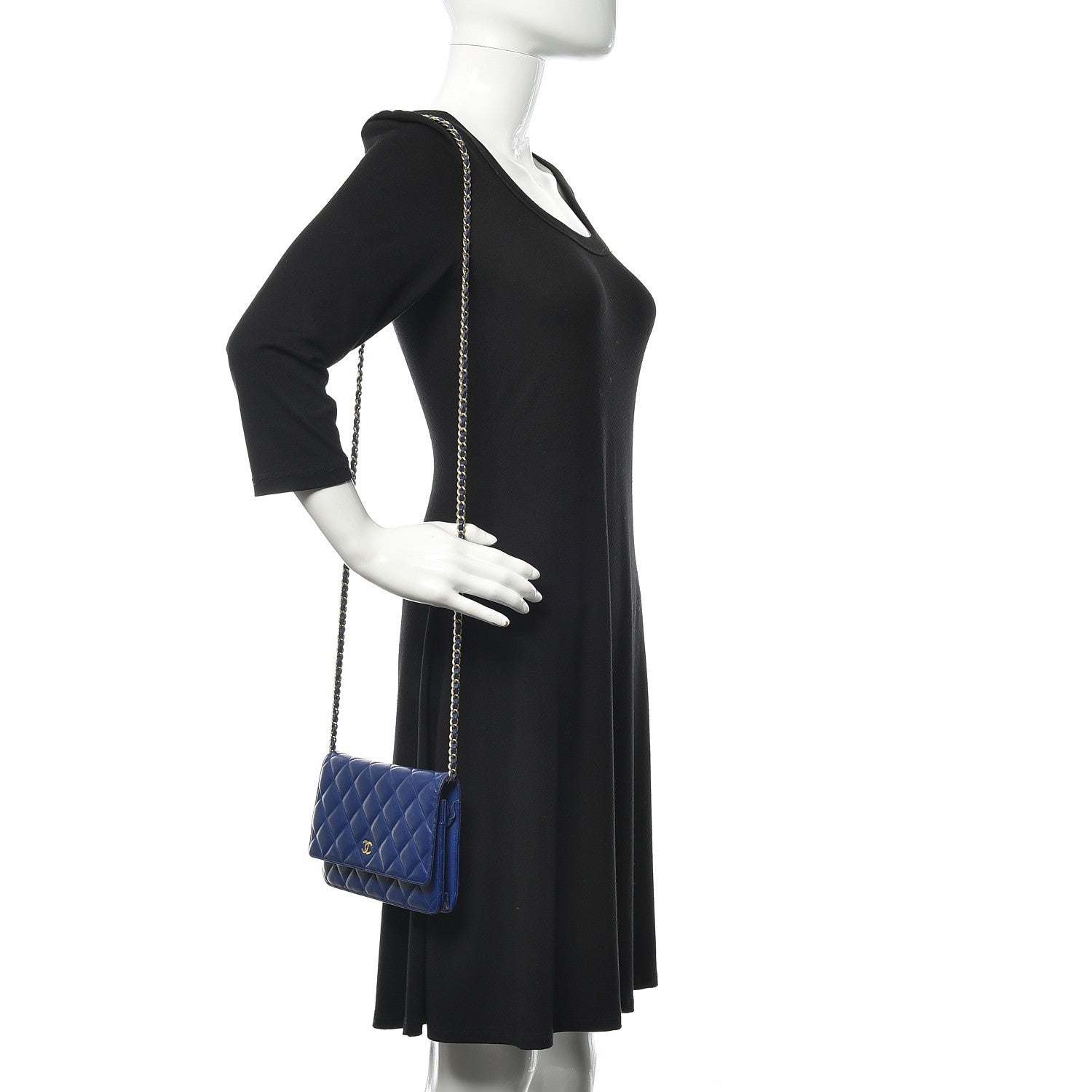 Chanel Lambskin Quilted Wallet On Chain WOC Dark Blue 2 of 18