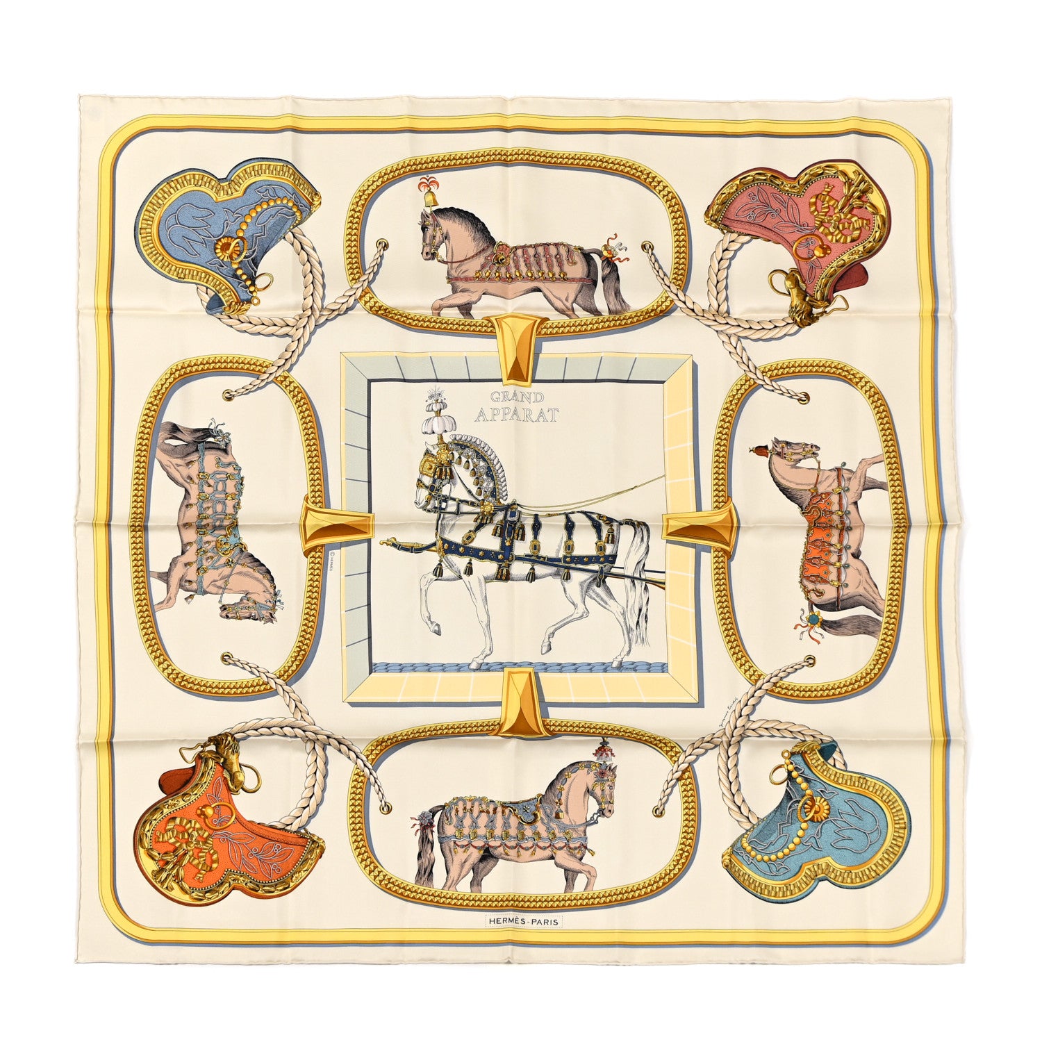 Hermes Silk Grand Apparat Forever Scarf 90 Creme Gold Multicolore 1 of 5