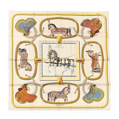 Hermes Silk Grand Apparat Forever Scarf 90 Creme Gold Multicolore 1 of 5