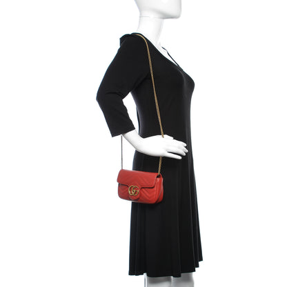 Gucci Calfskin Matelasse Super Mini GG Marmont Shoulder Bag Hibiscus Red 2 of 11