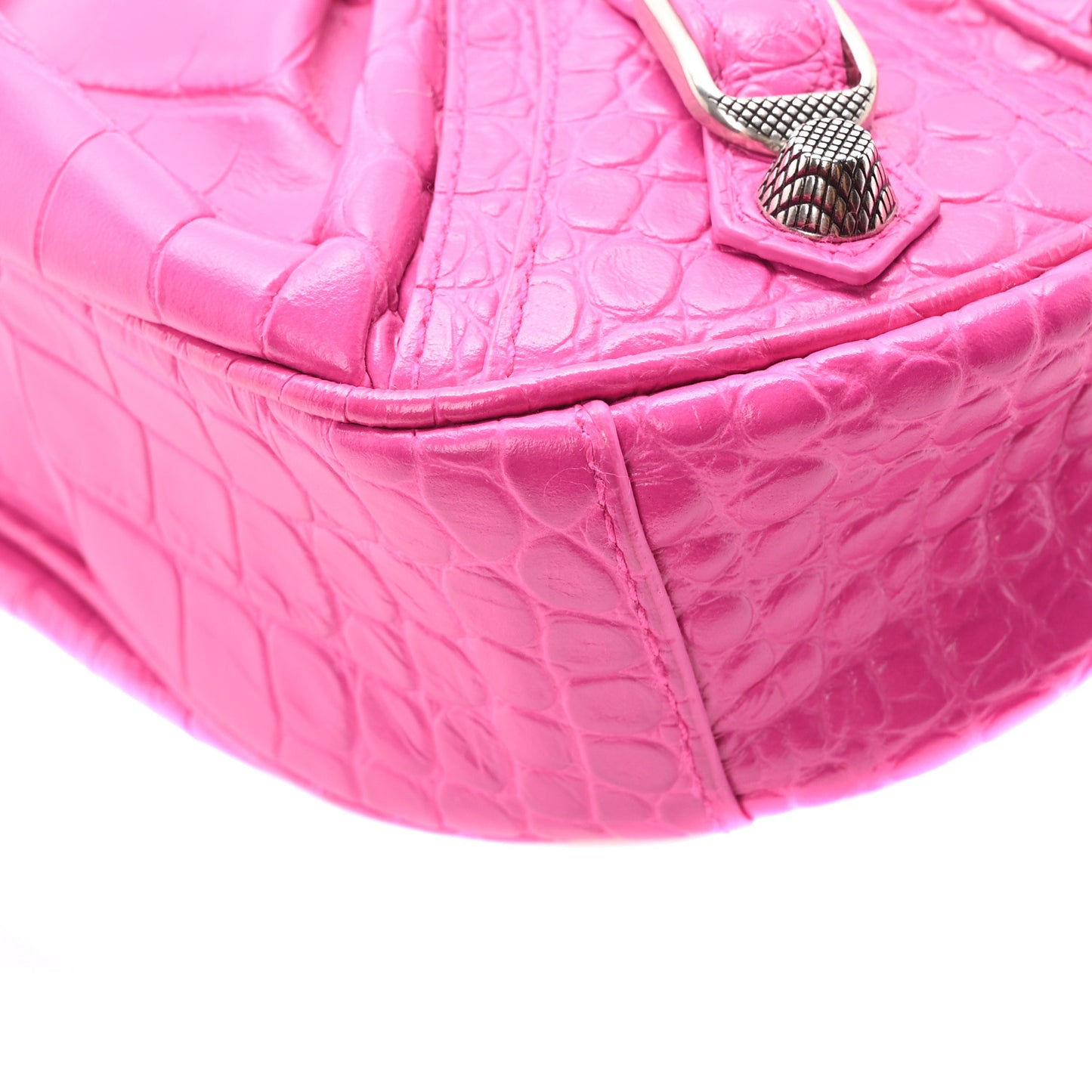 Extra Supple Calfskin Crocodile Embossed XS Le Cagole Shoulder Bag Lipstick Pink