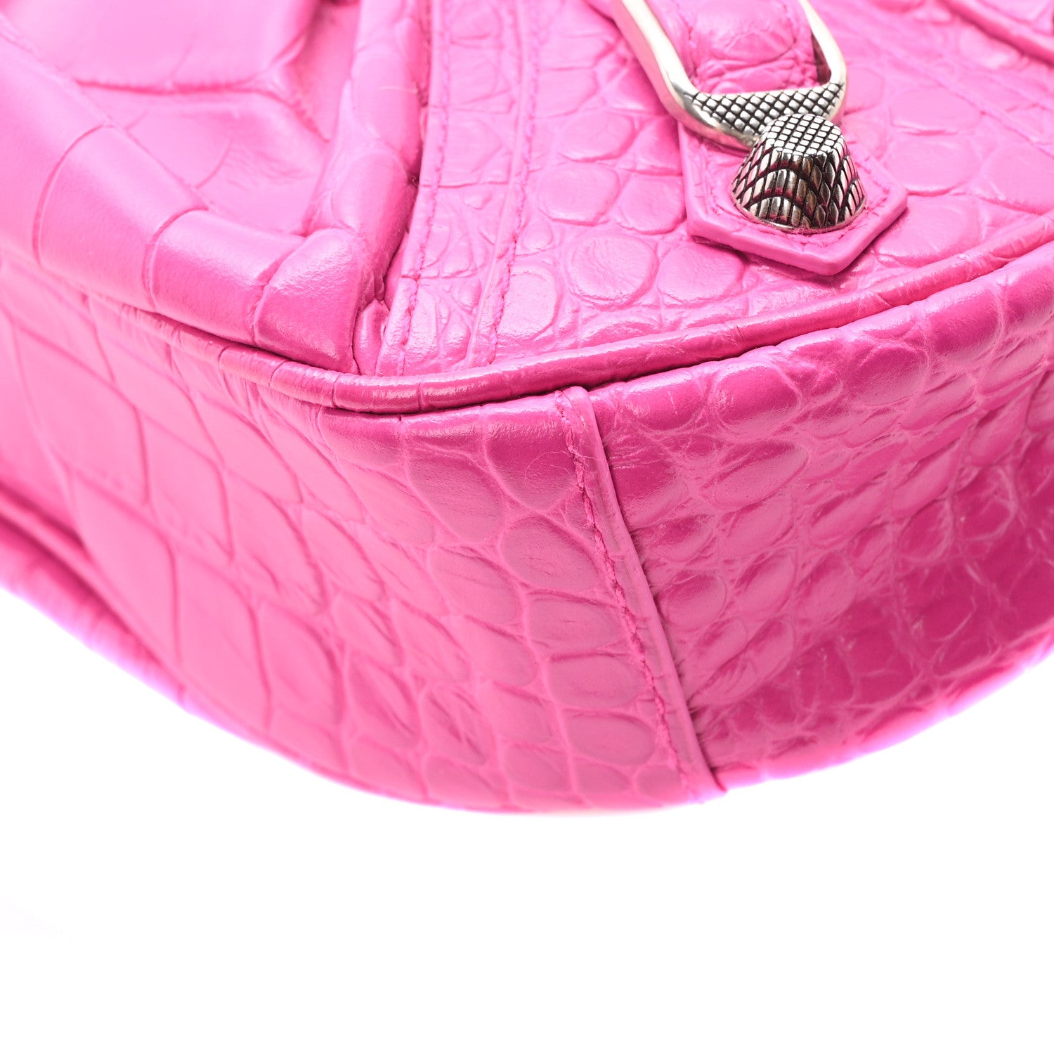 Balenciaga Extra Supple Calfskin Crocodile Embossed XS Le Cagole Shoulder Bag Lipstick Pink 9 of 10
