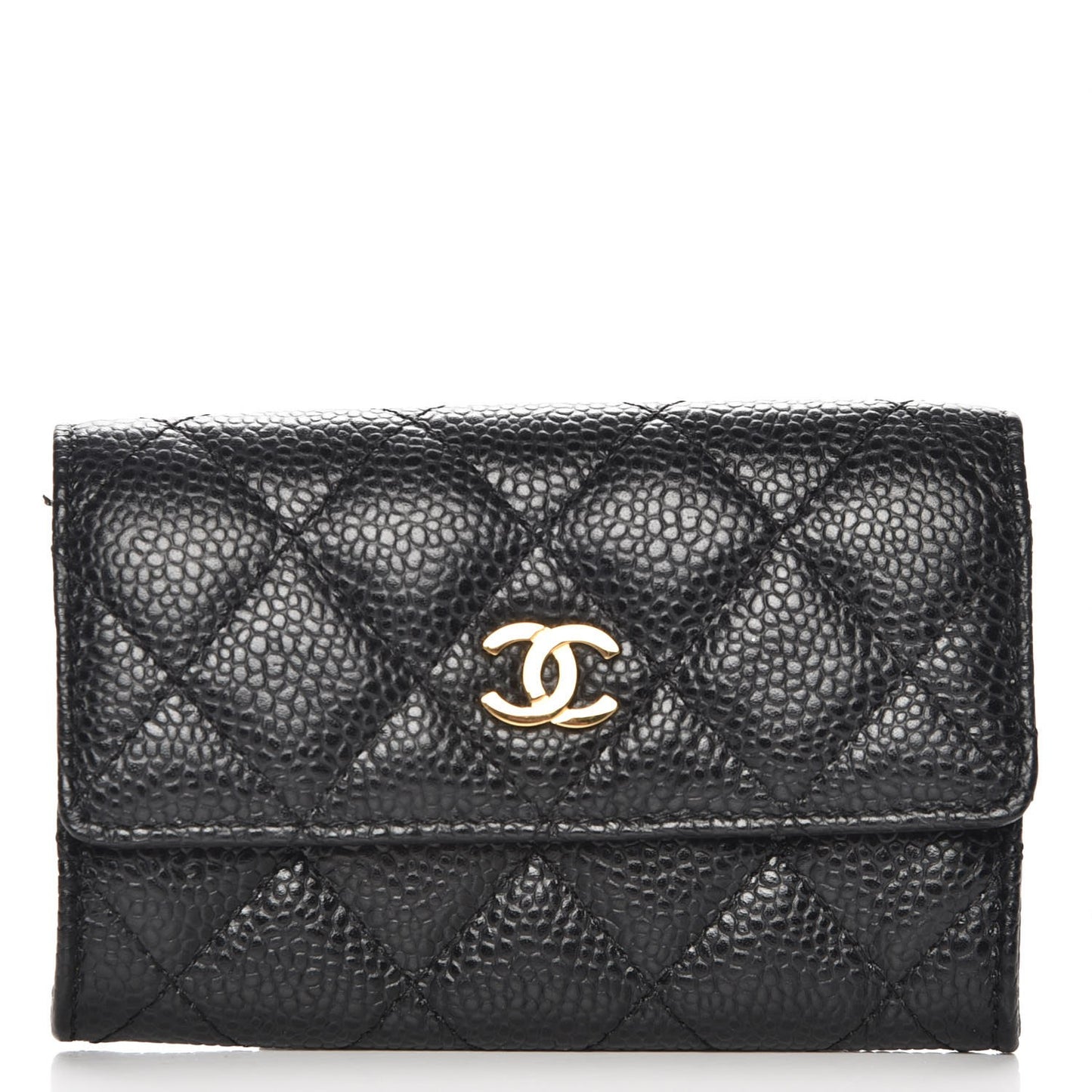 Caviar Quilted Flap Card Holder Black
