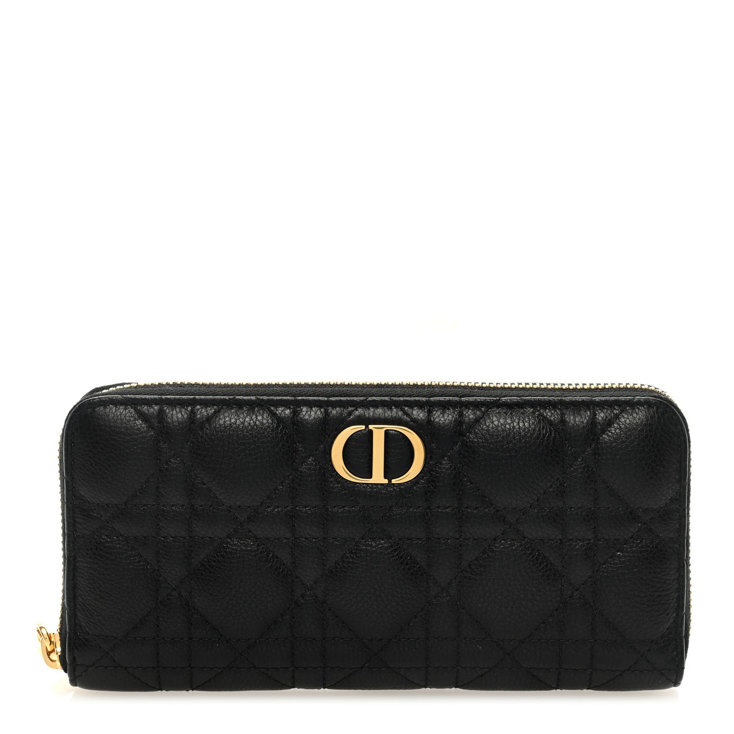 Grained Calfskin Supple Cannage Caro Zip Wallet Black