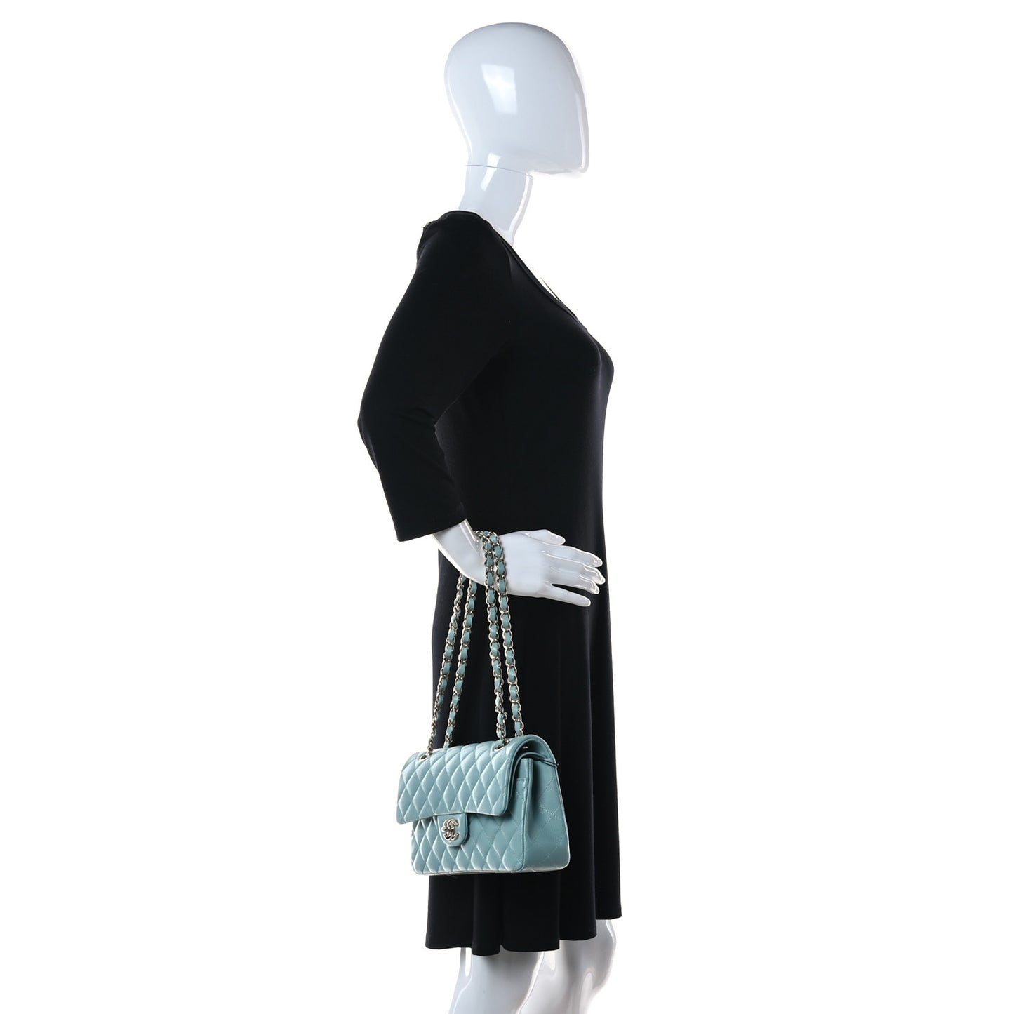 Caviar Quilted Small Double Flap Light Blue