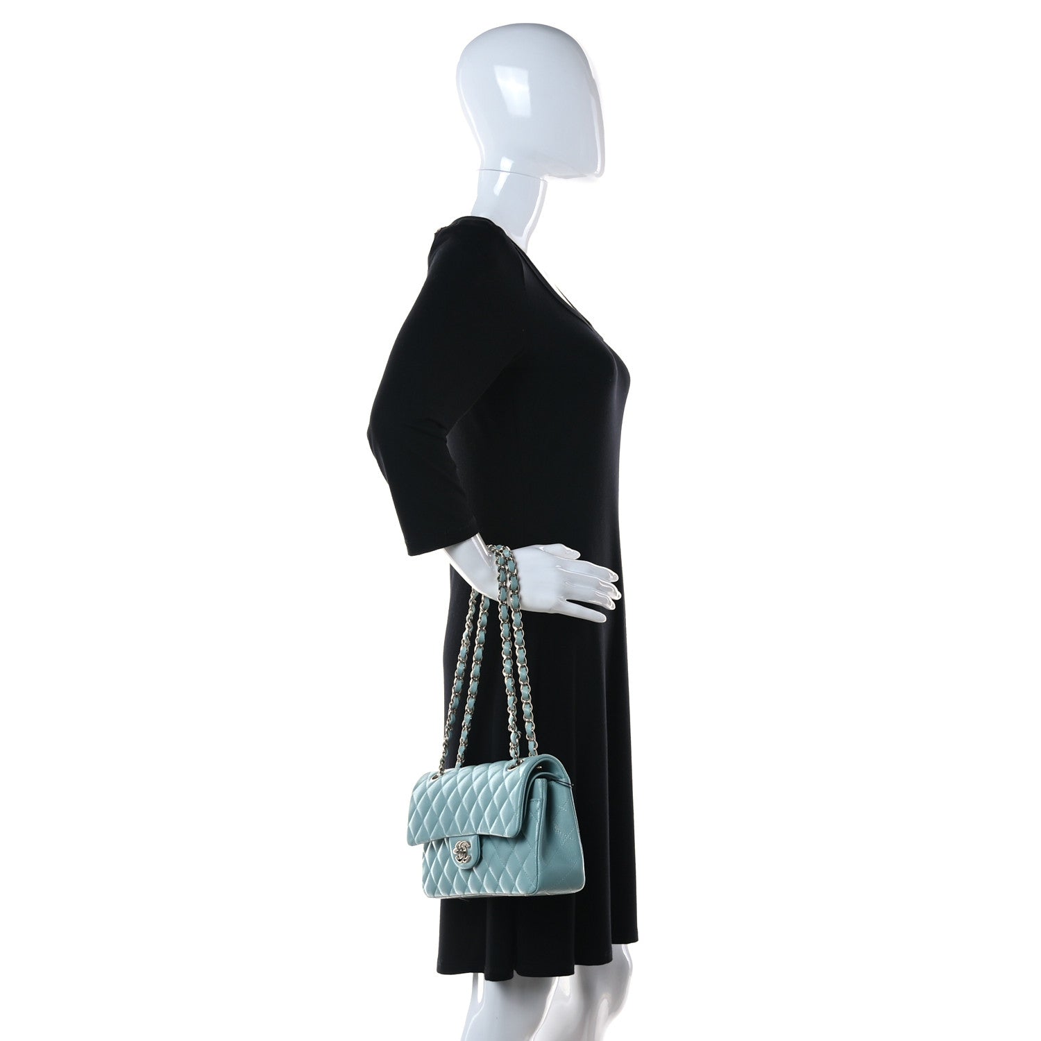Chanel Caviar Quilted Small Double Flap Light Blue 3 of 10