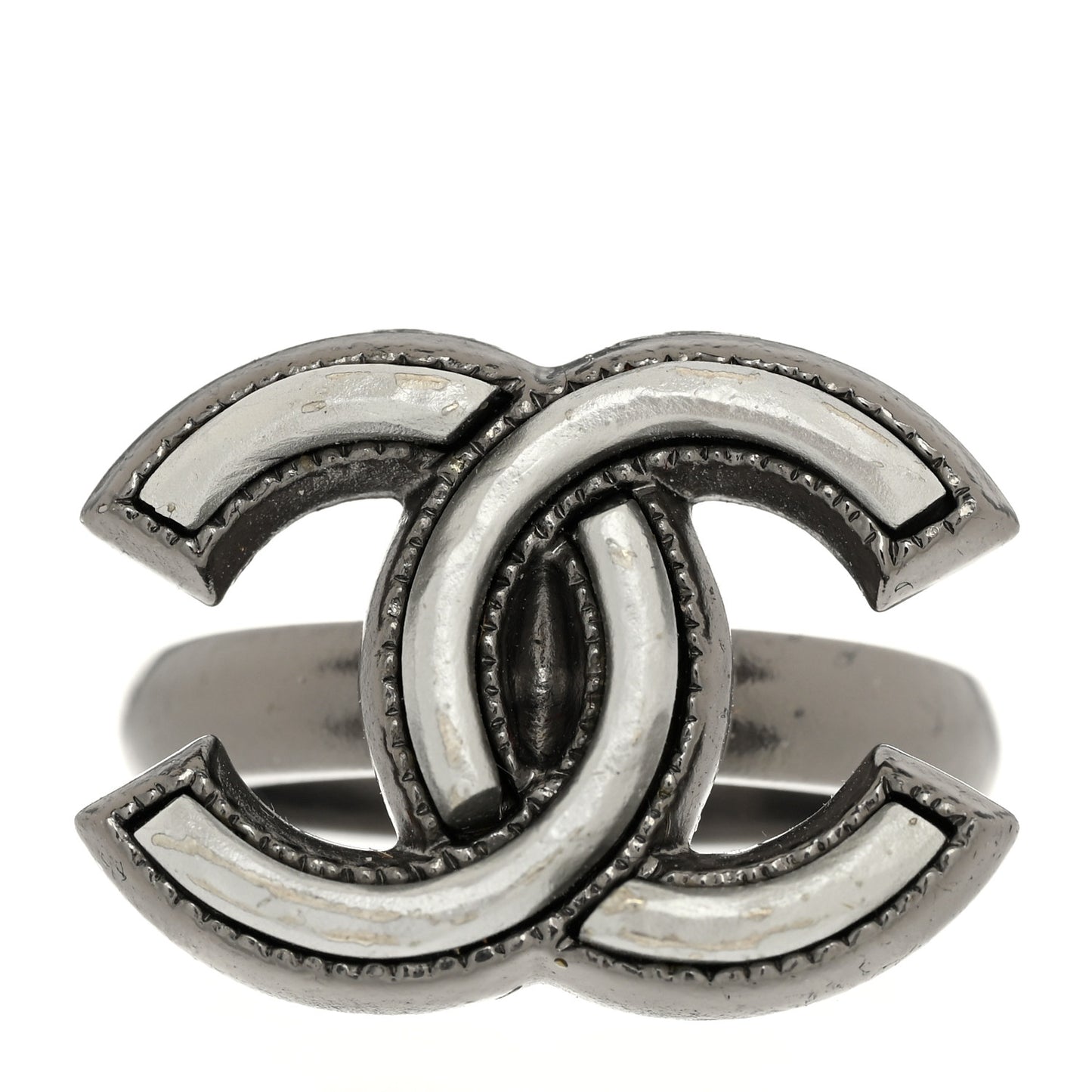 Ruthenium Enamel CC Ring 51 5.75 Silver