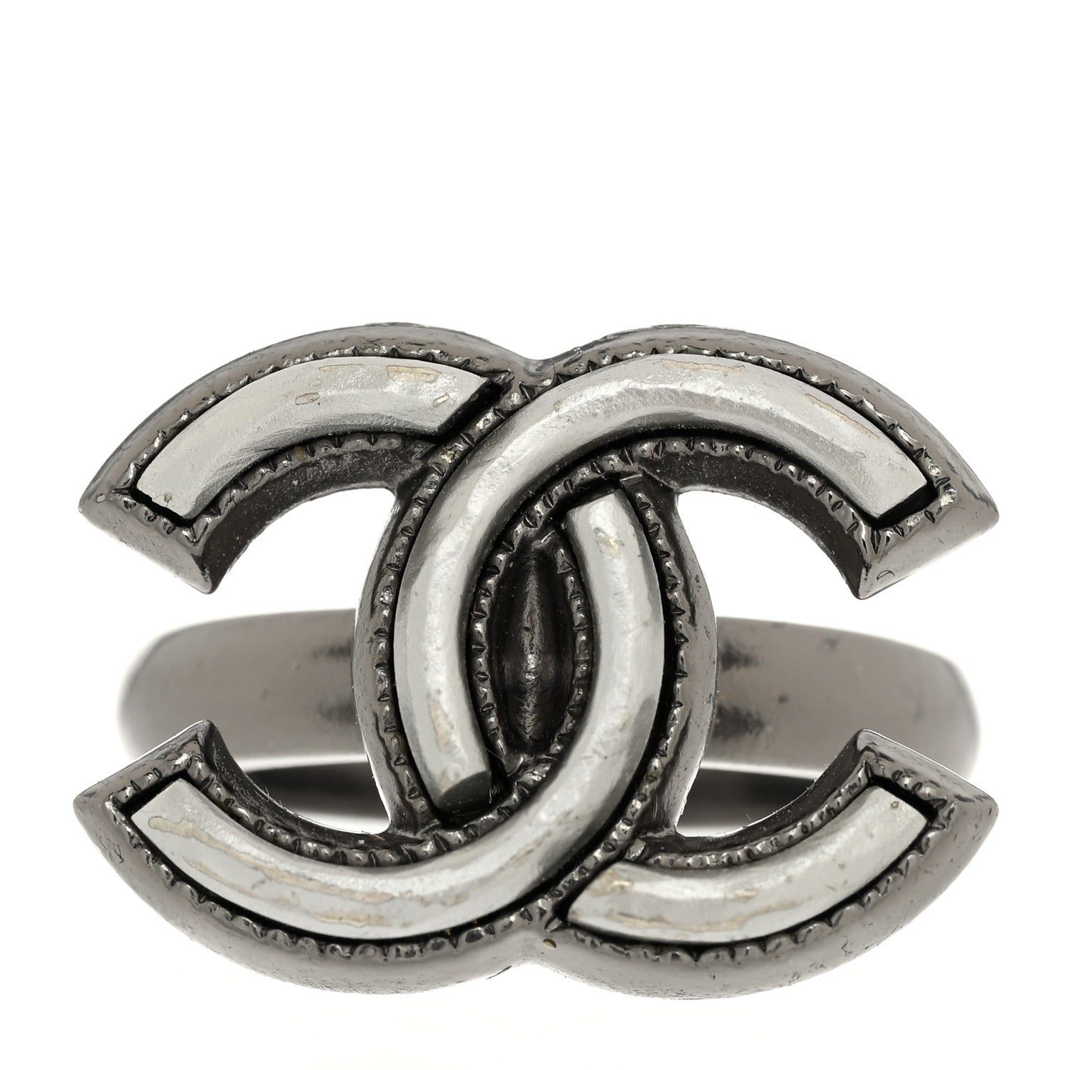 Chanel Ruthenium Enamel CC Ring 51 5.75 Silver 1 of 5