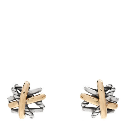 David Yurman Sterling Silver 18K Yellow Gold Crossover Stud Earrings 1 of 4