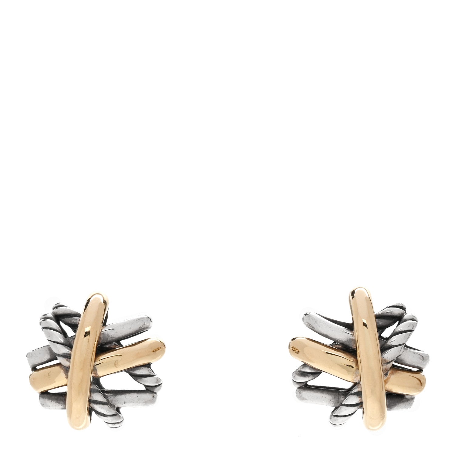 David Yurman Sterling Silver 18K Yellow Gold Crossover Stud Earrings 1 of 4