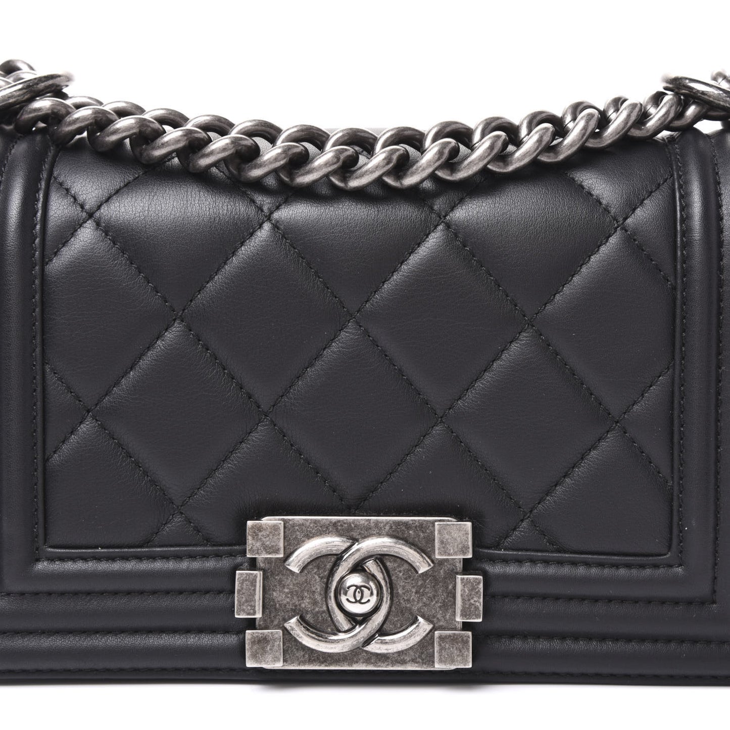 Calfskin Quilted Small Boy Flap Black