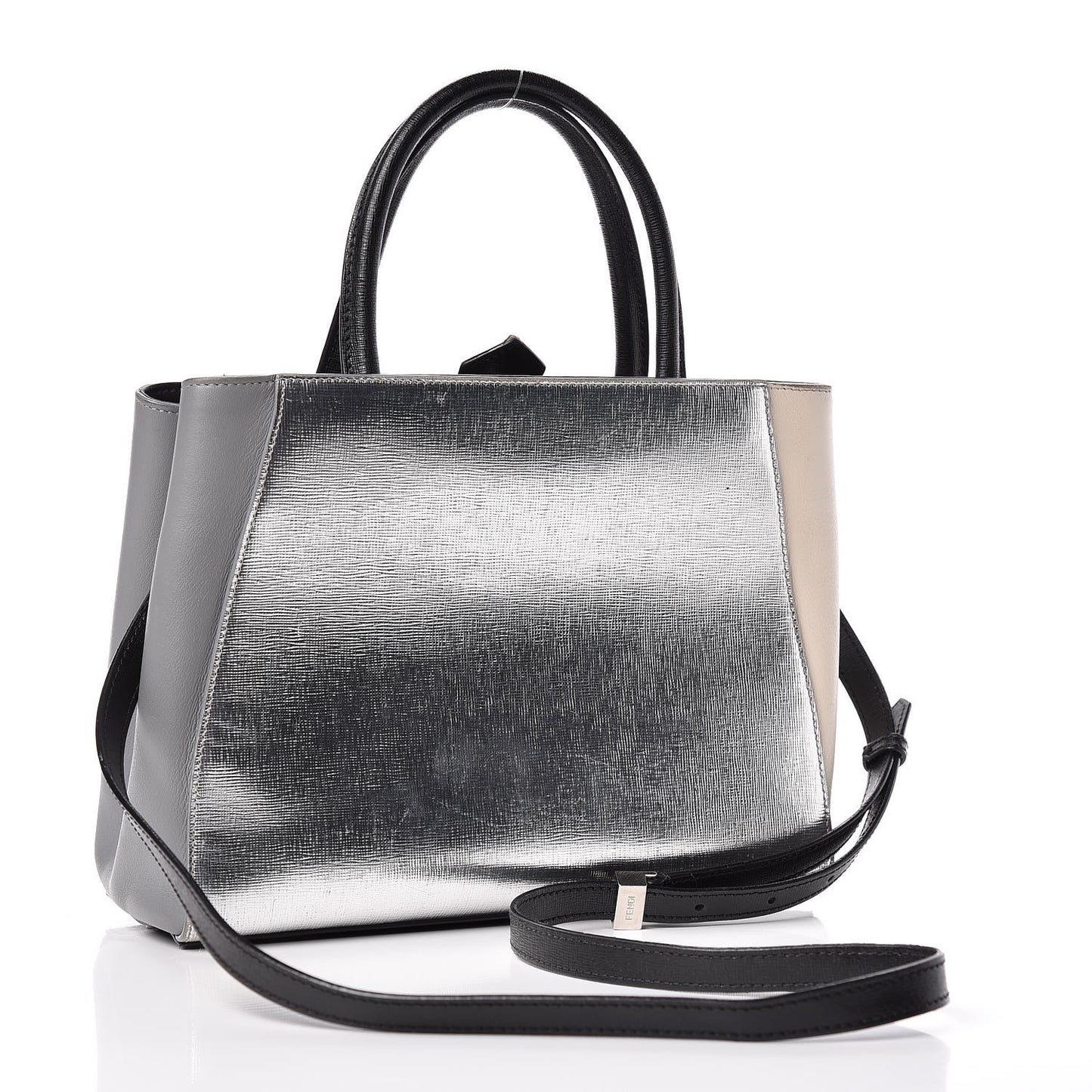Vitello Elite Calfskin Colorblock Petite 2Jours Tote Black Multicolor White Argento