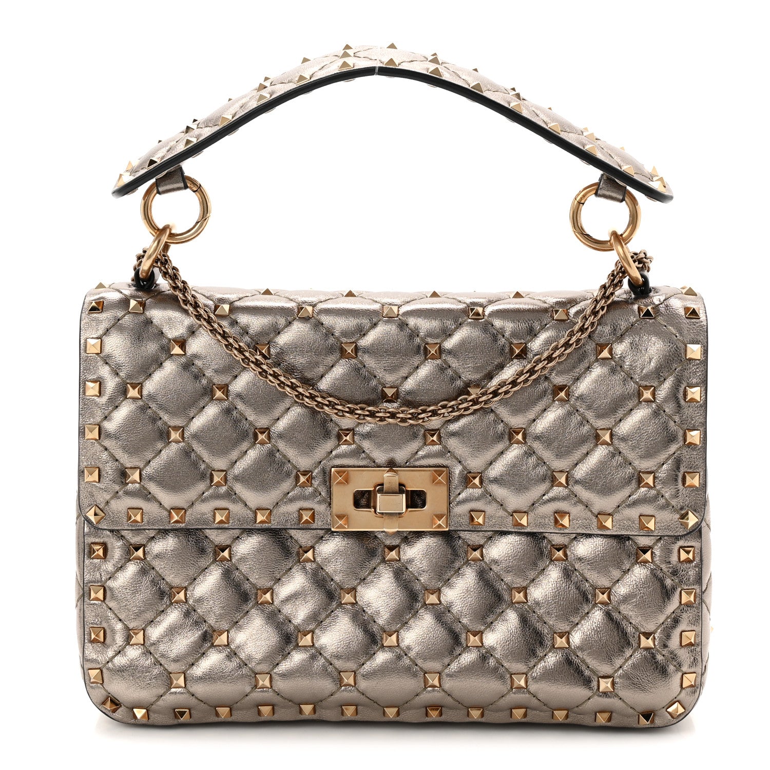 Valentino Garavani Metallic Lambskin Medium Rockstud Spike Shoulder Bag  Sasso 1 of 9