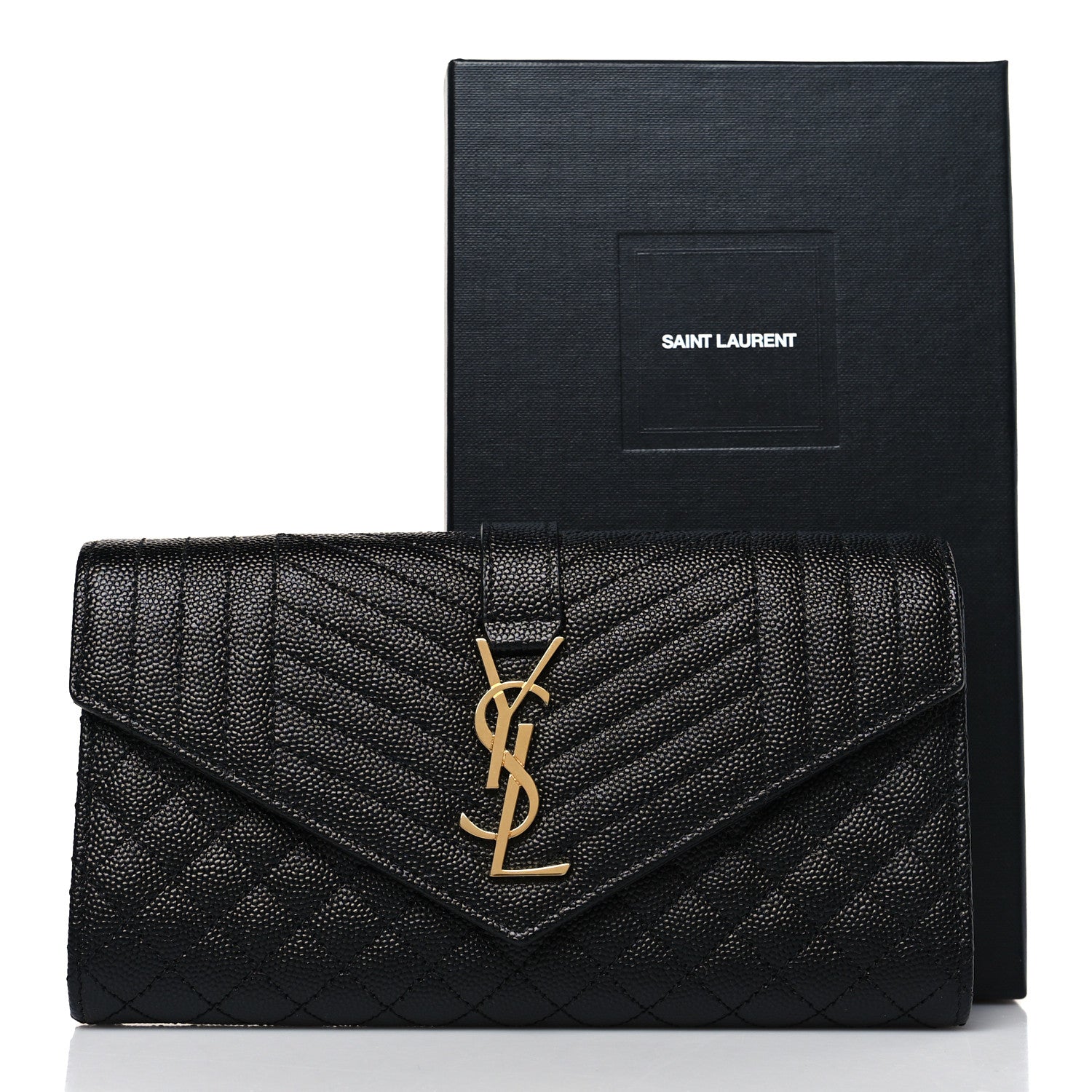 Saint Laurent Grain De Poudre Mixed Matelasse Triquilt Large Monogram Wallet Black 7 of 7
