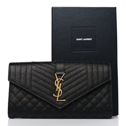 Saint Laurent Grain De Poudre Mixed Matelasse Triquilt Large Monogram Wallet Black 7 of 7