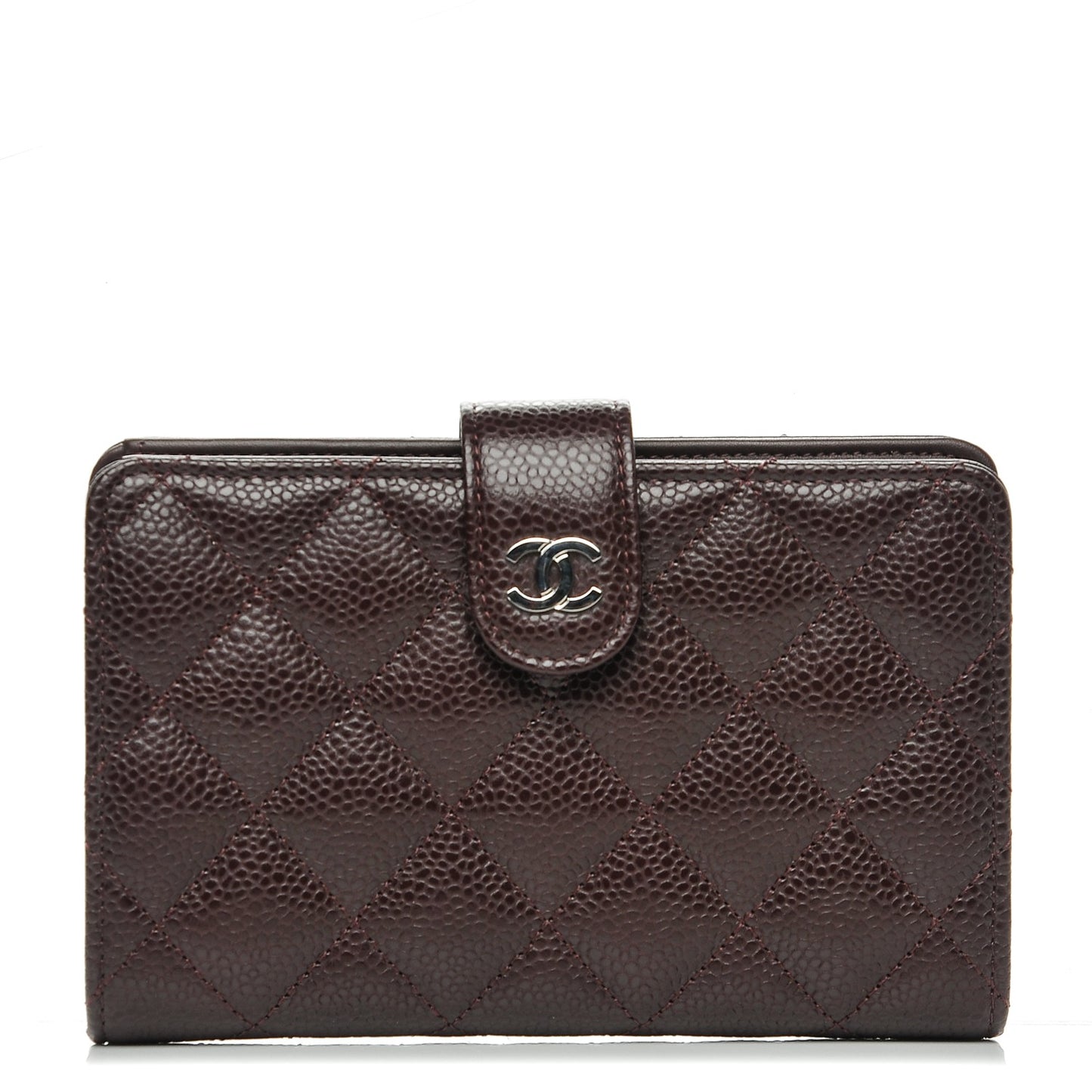 Caviar Quilted Zipped Pocket Wallet Burgundy