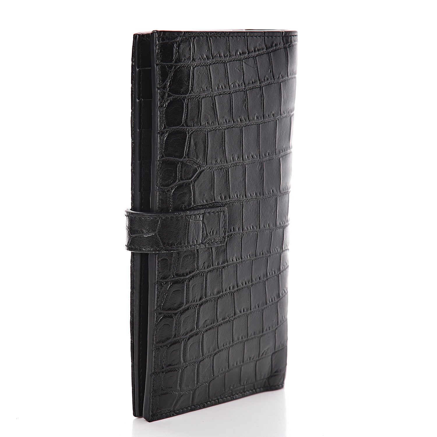 Saint Laurent Calfskin Crocodile Embossed Sac De Jour Supple Continental Wallet Black 3 of 10