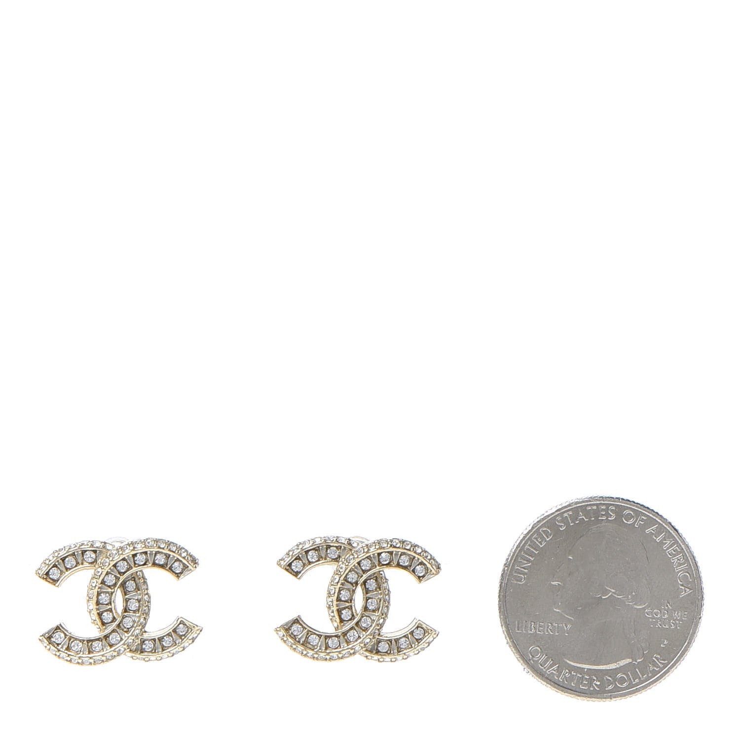 Chanel Crystal Timeless CC Earrings Light Gold 2 of 5