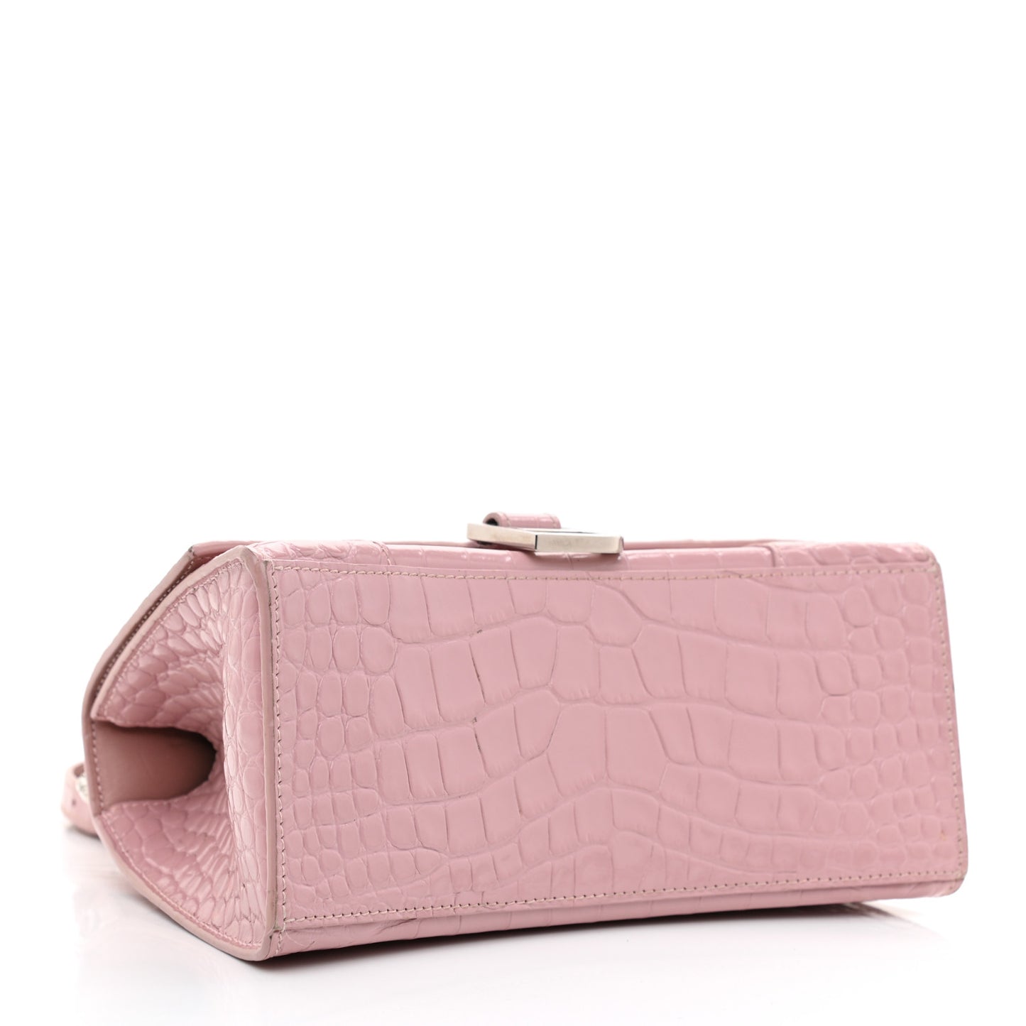 Shiny Calfskin Crocodile Embossed Small Hourglass Top Handle Bag Powder Pink
