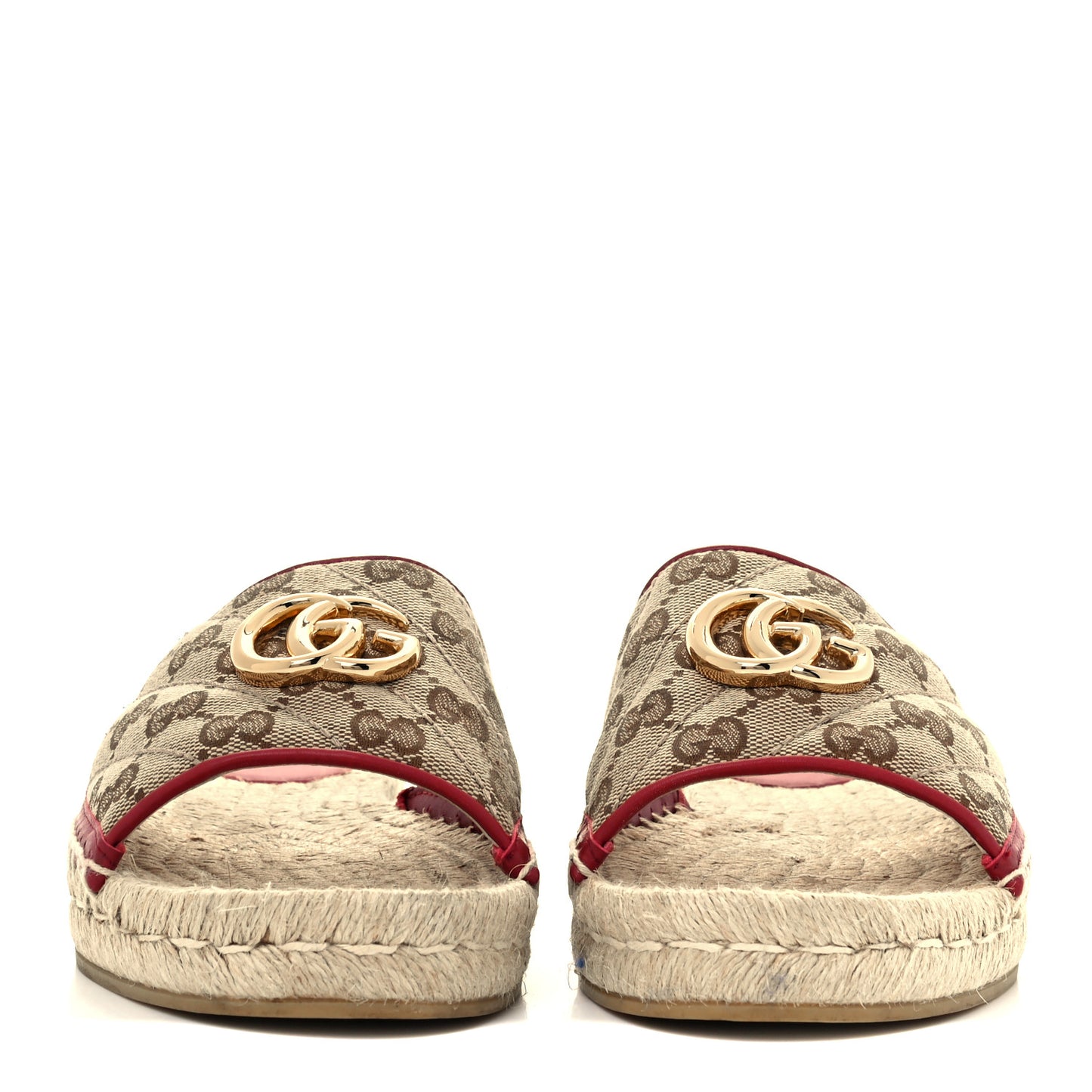 Monogram Matelasse GG Marmont Espadrille 20mm Slide Sandals 37.5 Beige Ebony New Cherry Red