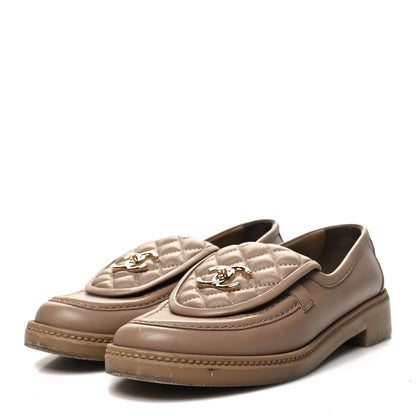 Chanel Lambskin Quilted CC Turnlock Loafers 38.5 Beige 3 of 9