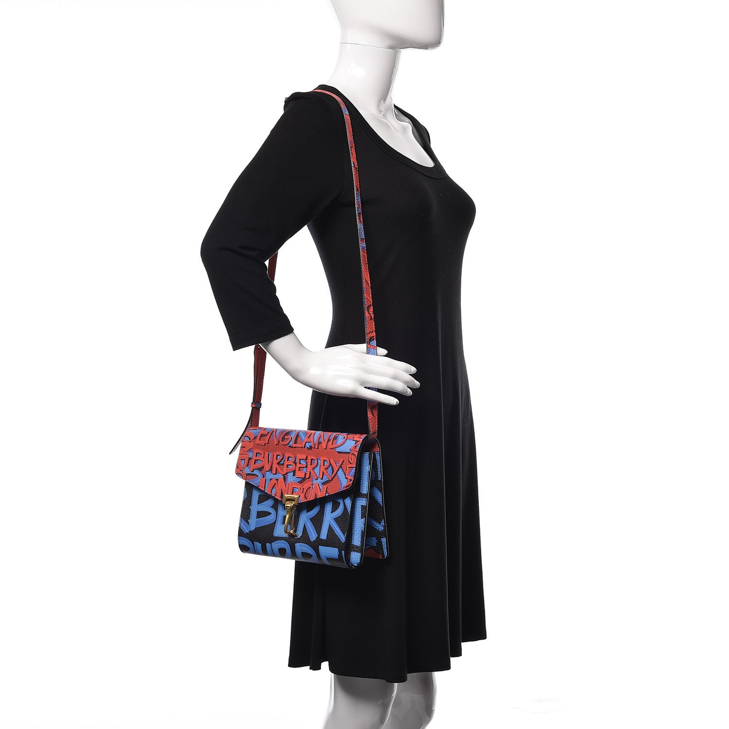 Calfskin Graffiti Print Small Macken Crossbody Bag Black