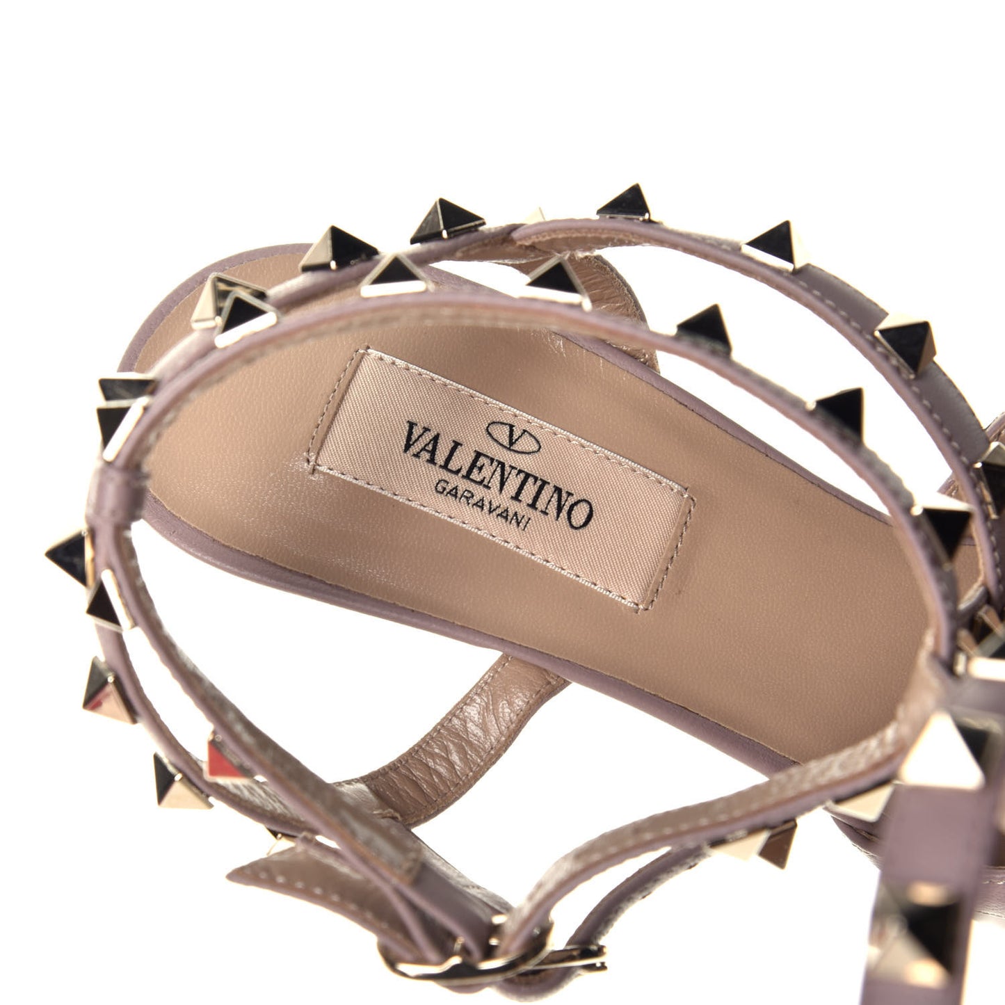 Patent Nappa Rockstud Ankle Strap 65mm Pumps 38 Poudre