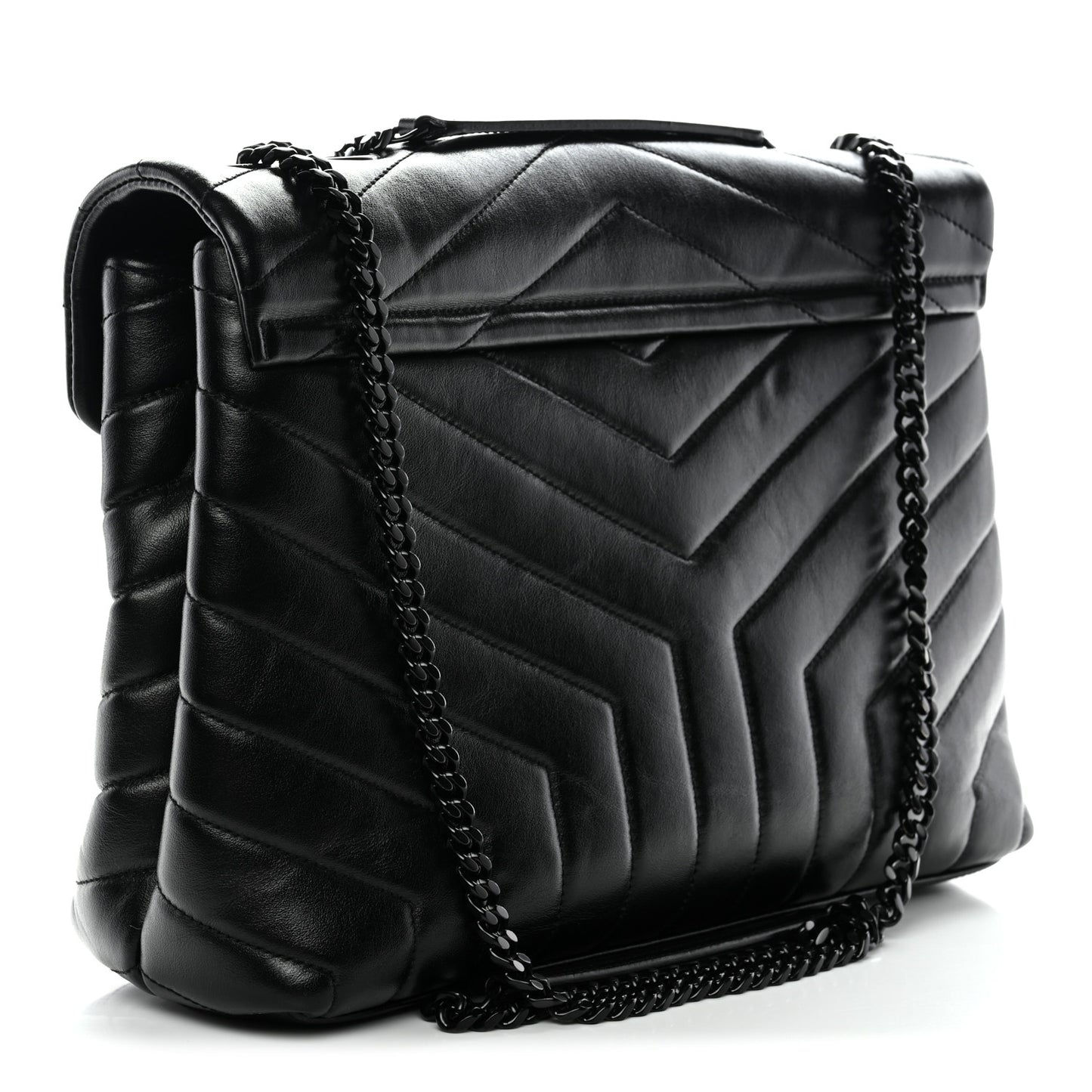Calfskin Y Quilted Monogram Monochrome Medium Loulou Chain Satchel Black