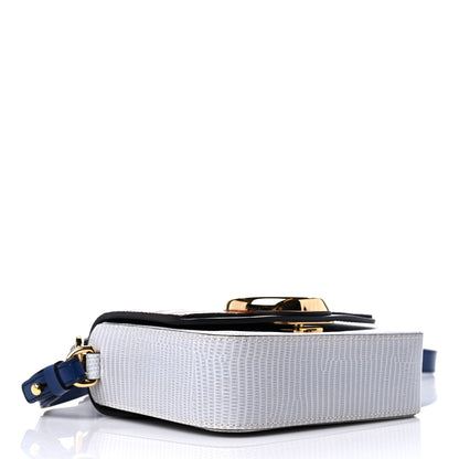 Chloe Calfskin Crocodile Lizard Embossed Mini C Double Carry Blue Brown 4 of 10