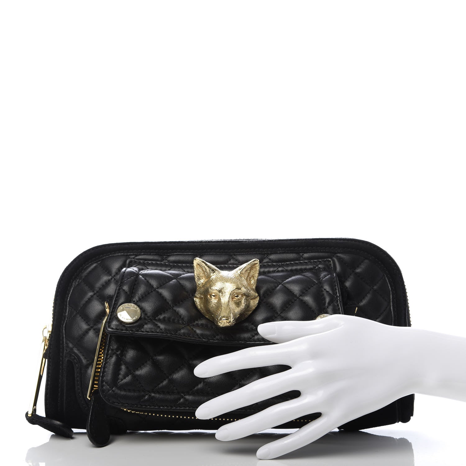 Burberry Nappa Suede Quilted Animal Clutch Black 2 of 8
