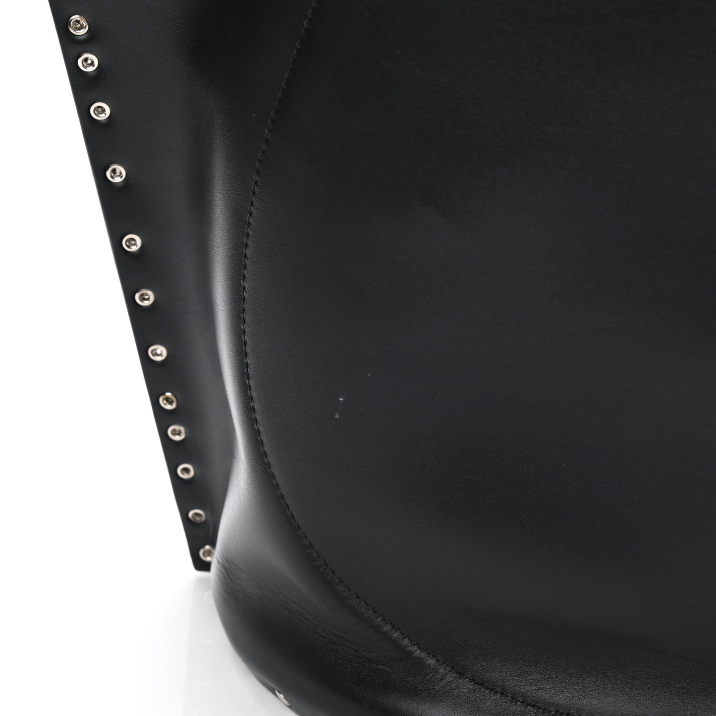 Satinated Natural Calfskin Large Studs Bucket Shoulder Bag Dark Navy