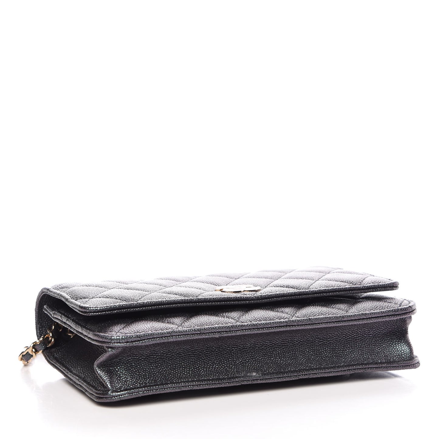 Iridescent Caviar Quilted Wallet On Chain WOC Black
