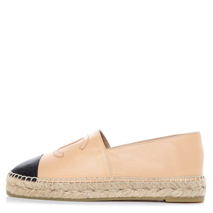 Chanel Lambskin CC Espadrilles 37 Beige Black 1 of 10
