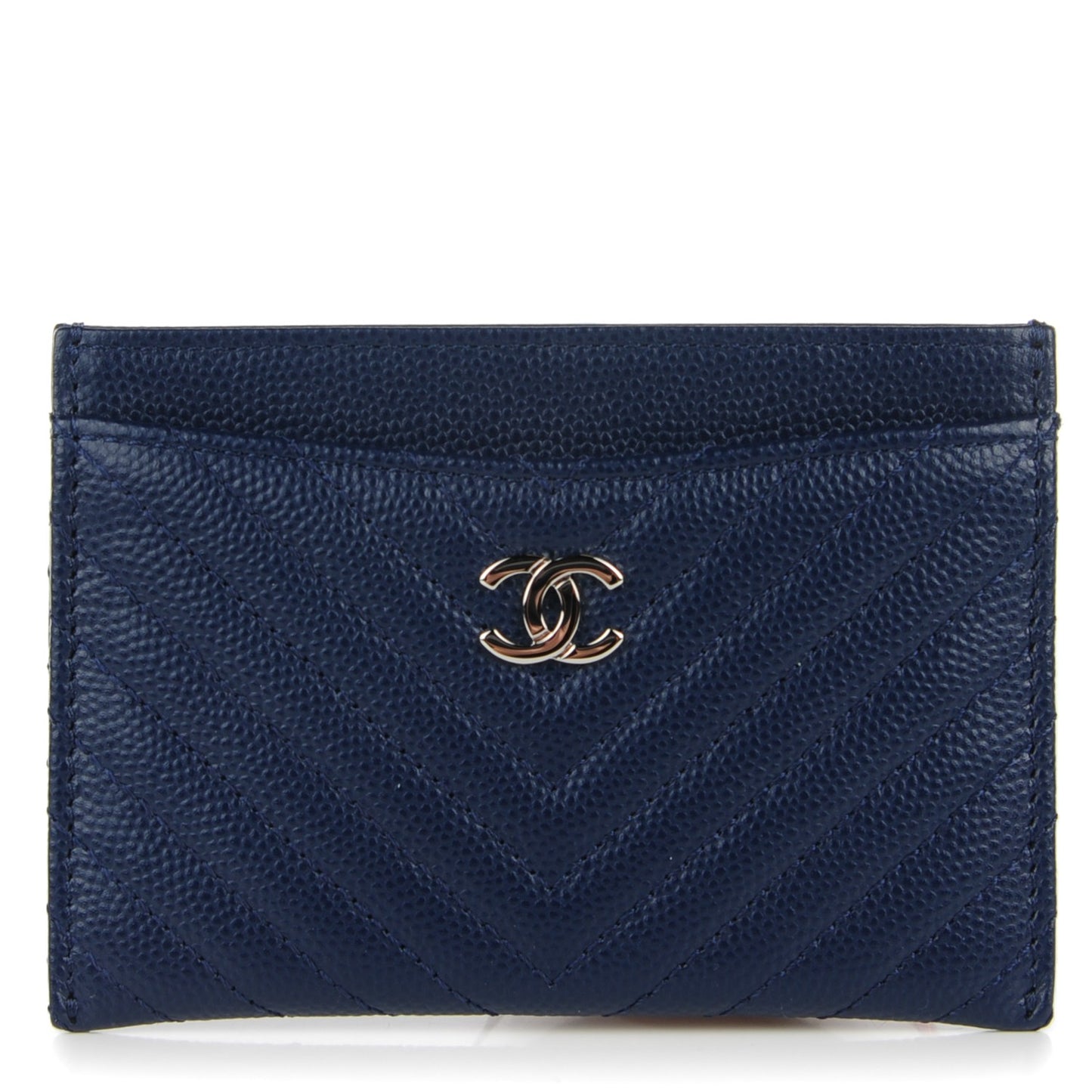Caviar Chevron Card Holder Navy