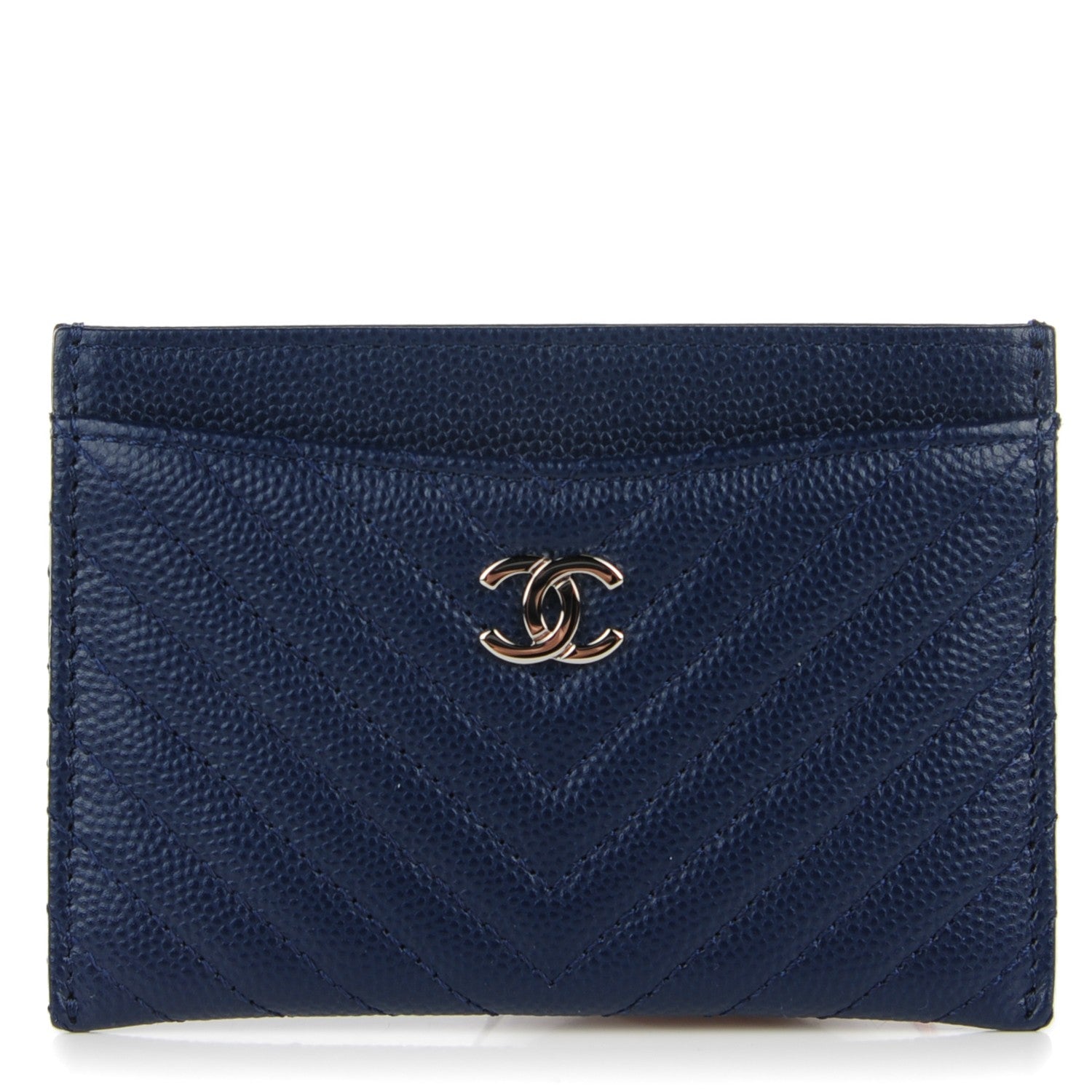Chanel Caviar Chevron Card Holder Navy 1 of 7